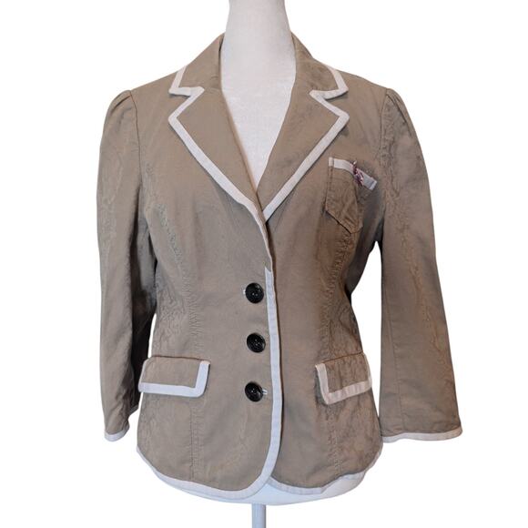 Guess Jeans Y2K Tan Brocade Preppy Schoolgirl Blazer Large - Picture 1 of 4